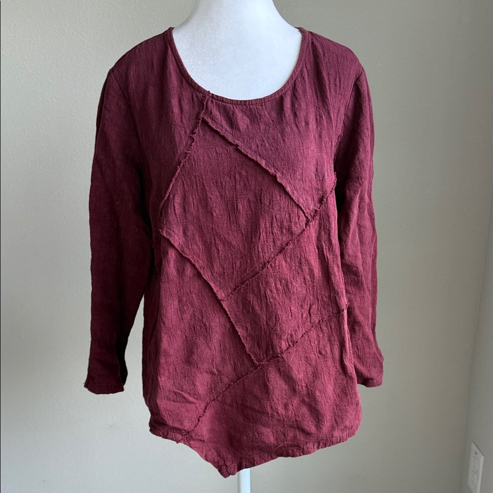 Minibee women’s burgundy longsleeve linen blouse